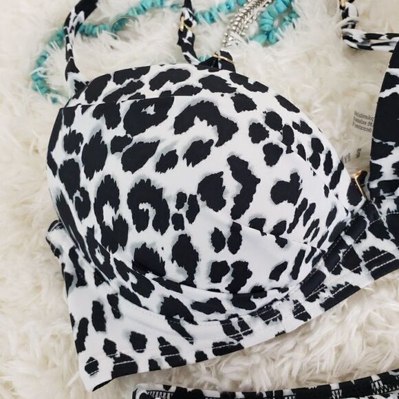 VS 2 Pieces Swimsuit Push Up Cheetha Print 32C / Medium NWT - Picture 2 of 6